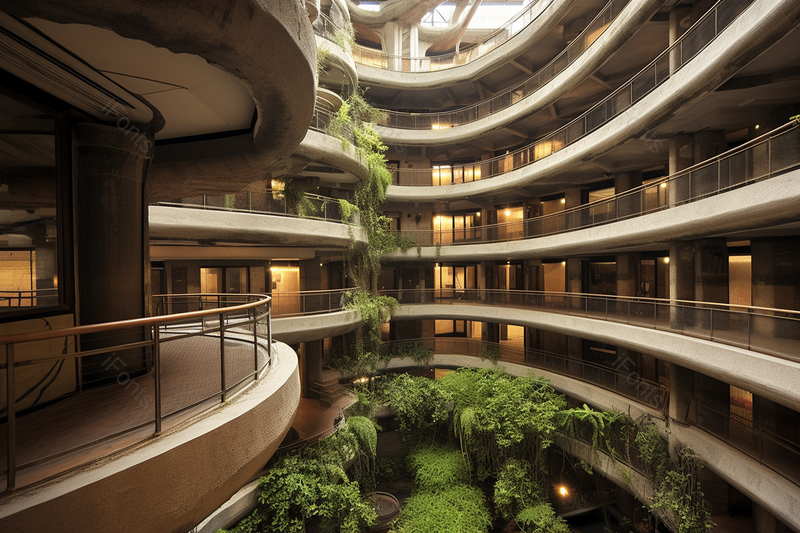 大学教学楼建筑内景环绕楼层绿植映衬实拍摄影图,高清,摄影图,摄影图片,图片大全,摄影图免费下载